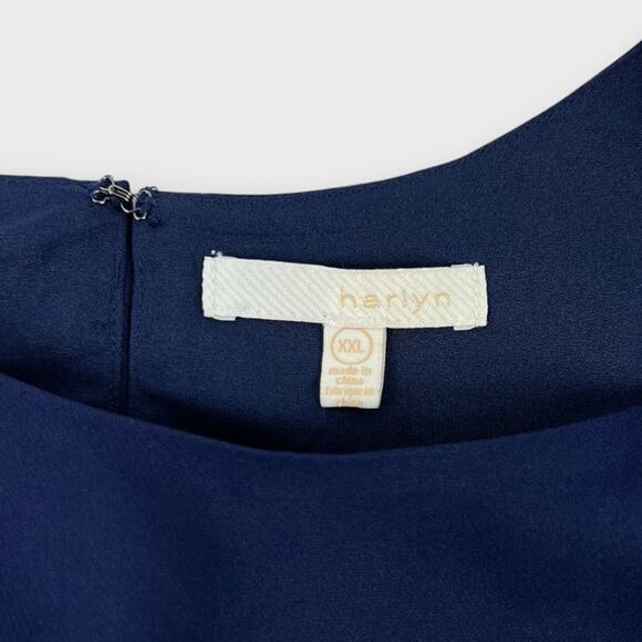 Harlyn Navy Blue Tie Cropped Wide Leg Extended Shoulder Jumpsuit Size XXL - Picture 4 of 6